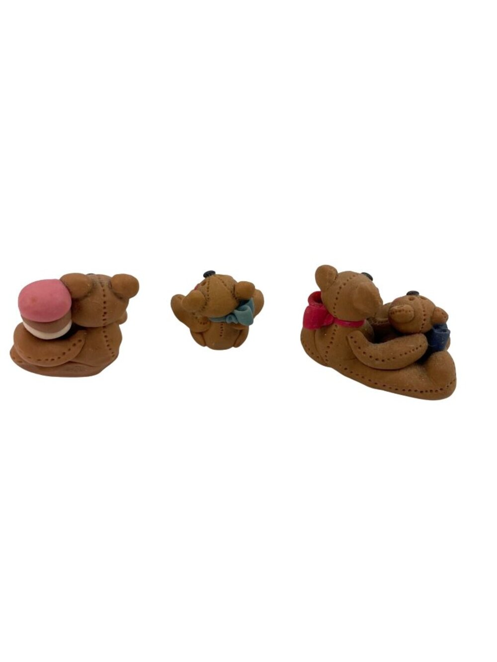 Vintage Handmade Set of 3 Polymer Clay Brown Bear Miniature Figurines - Picture 5 of 12